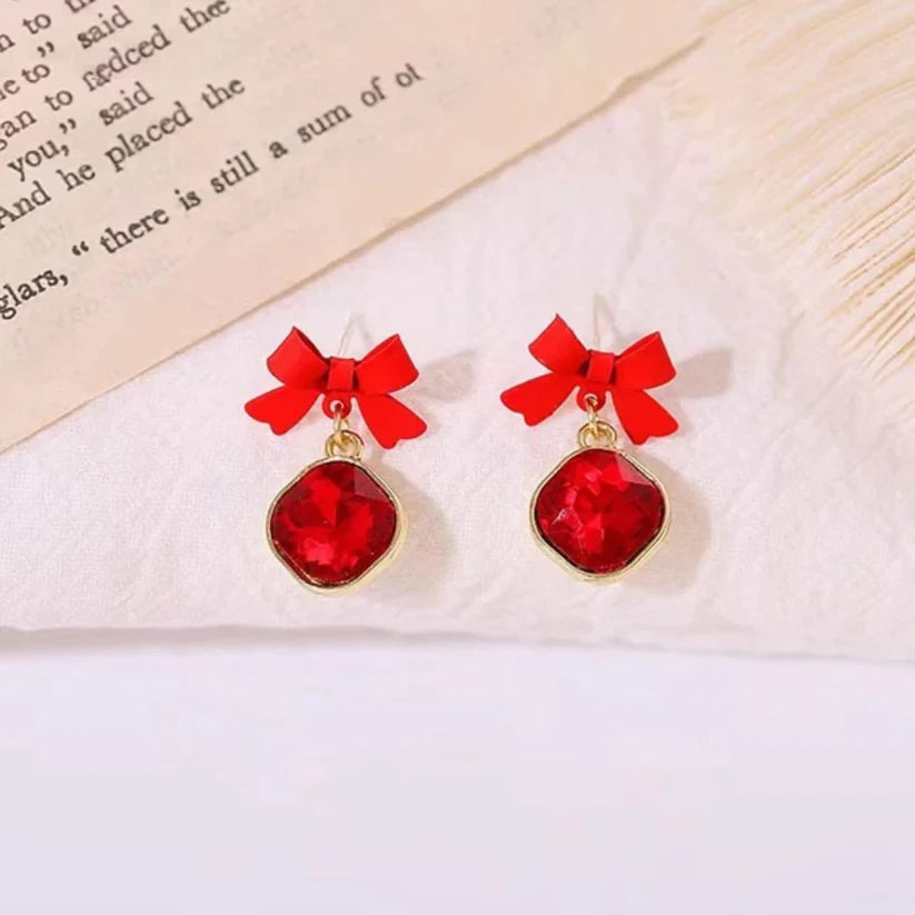 Red Bling Bow Earrings