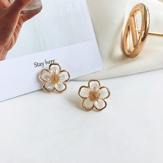 White Cherry Blossom Stud Earrings