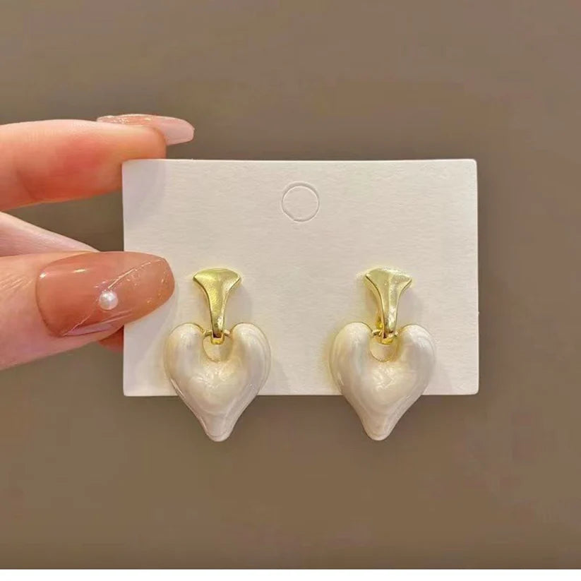 White Heart Drop Earrings