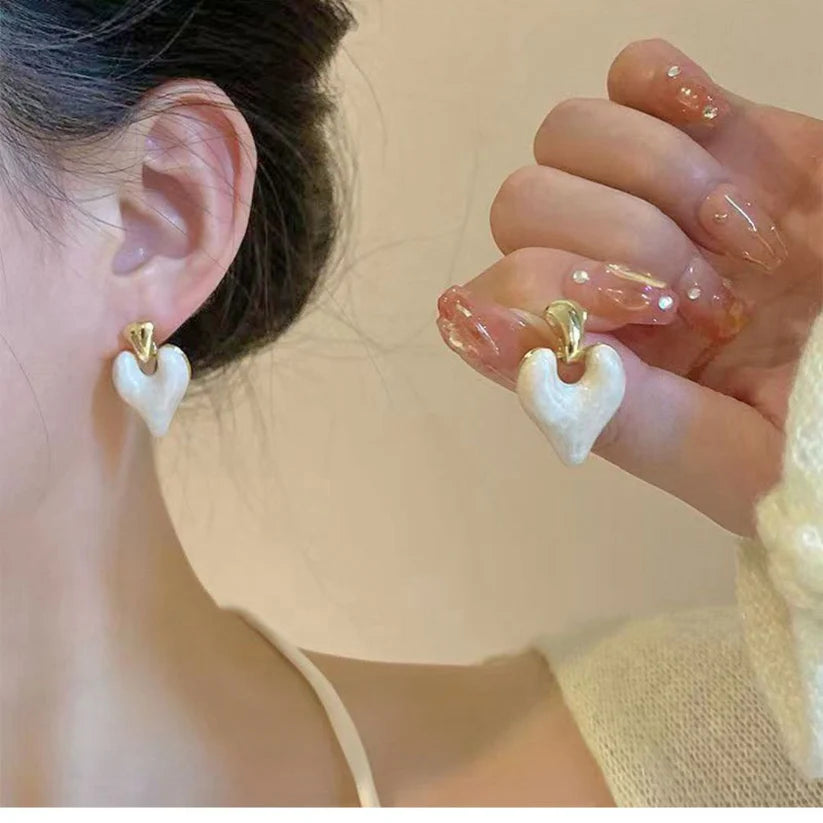 White Heart Drop Earrings