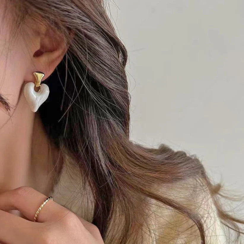 White Heart Drop Earrings
