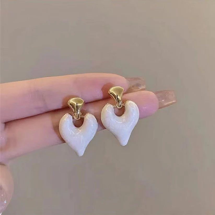 White Heart Drop Earrings