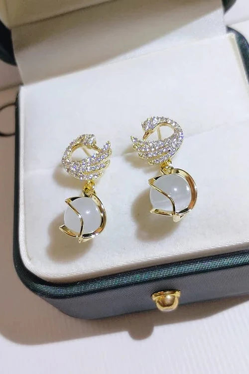Crystal Swan Drop Earrings