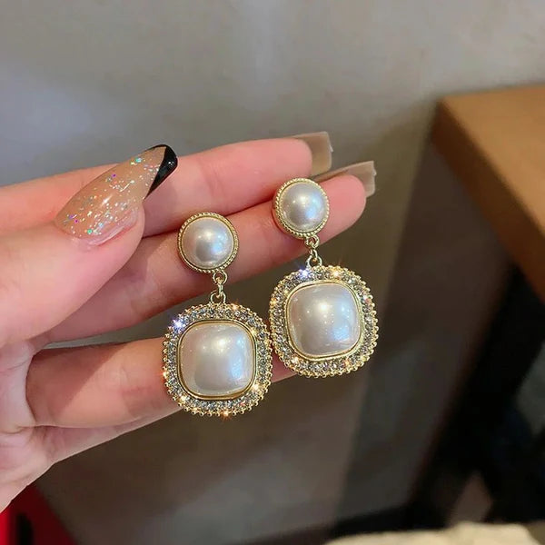 Lustrous Pearl Square Drop Earrings