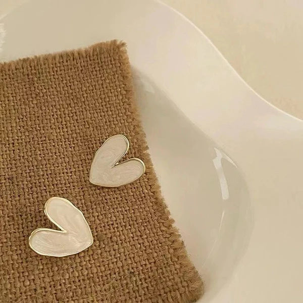 White Love Heart Stud Earrings