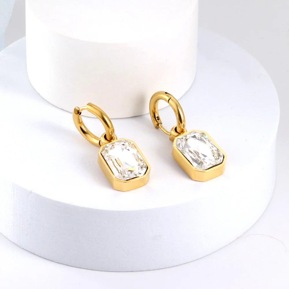 Huggie Hoop Crystal Sugar Cube Earrings