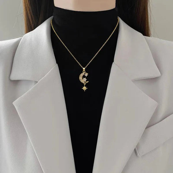 Stellar Crescent Pendant Necklace