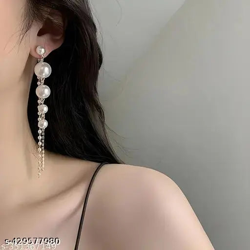 Pearl Long Drop Earrings