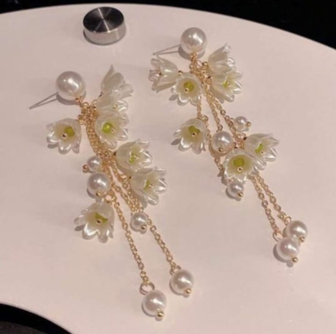 Pearl Flower Long Chain Earrings