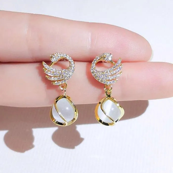 Crystal Swan Drop Earrings