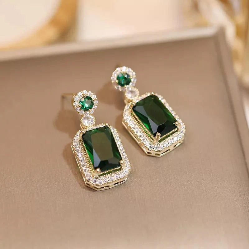 Green Stone Golden Zircona studded Earrings