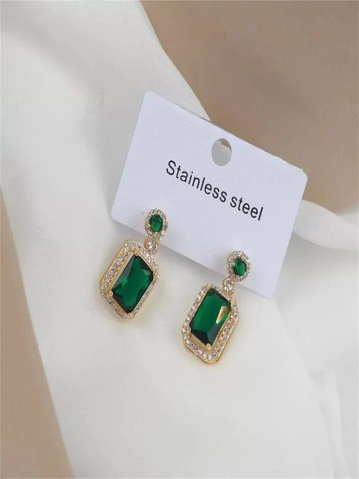 Green Stone Golden Zircona studded Earrings