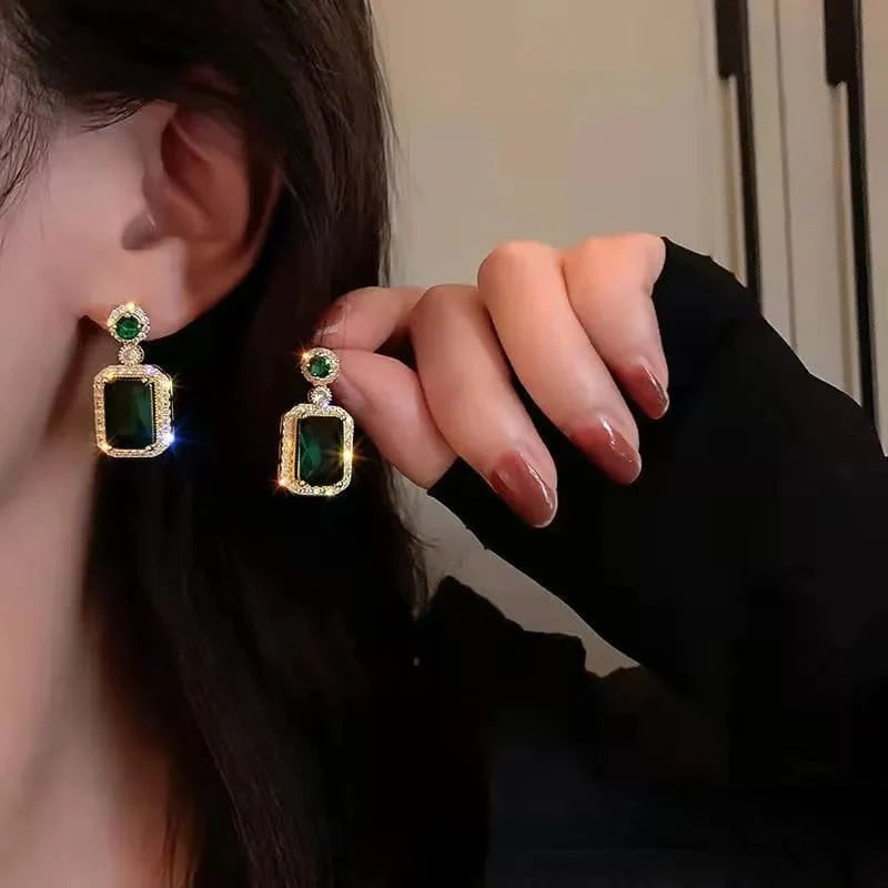 Green Stone Golden Zircona studded Earrings