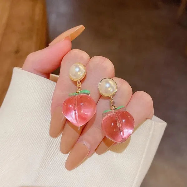 Cute pearl with hanging peach earrings