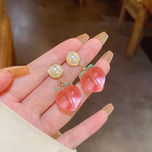 Cute pearl with hanging peach earrings