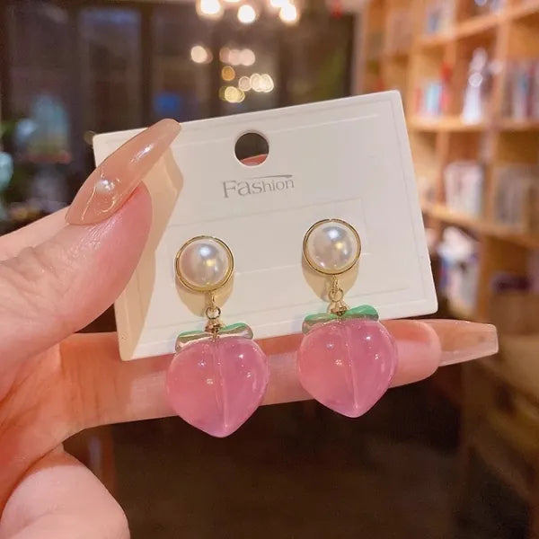 Cute pearl with hanging peach earrings