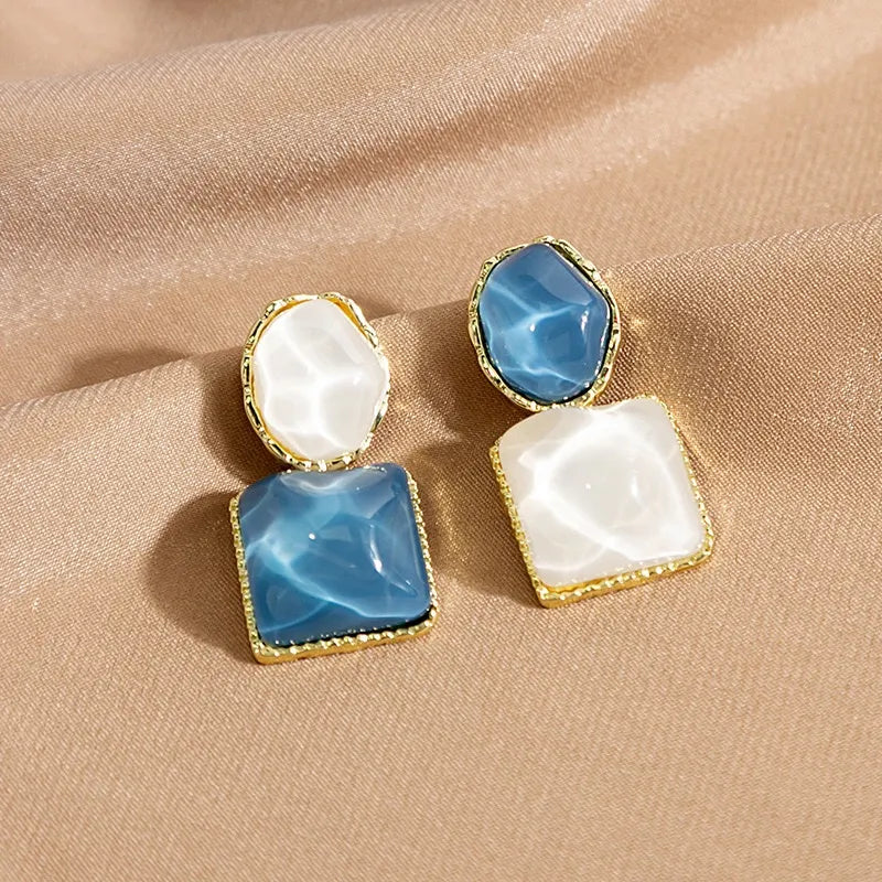 Blue Geometric Drop Earrings