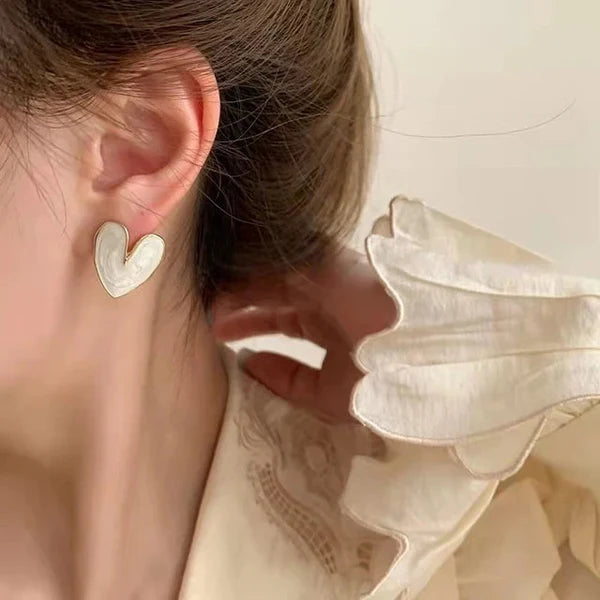 White Love Heart Stud Earrings
