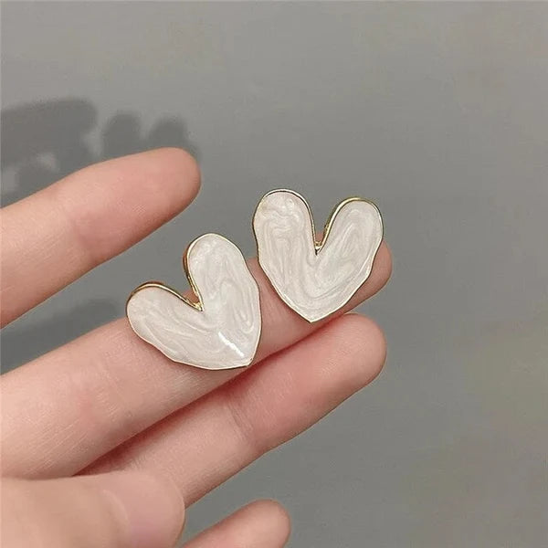 White Love Heart Stud Earrings