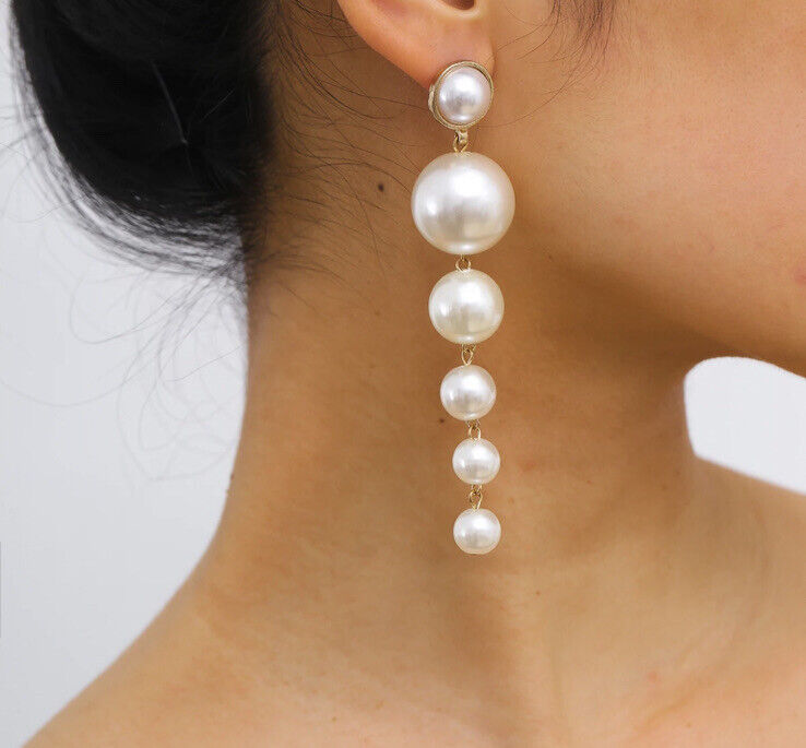 Elegant Big Pearl Long Earrings