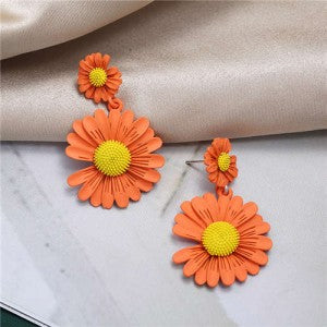 Orange Daisy Flower Statement Earrings