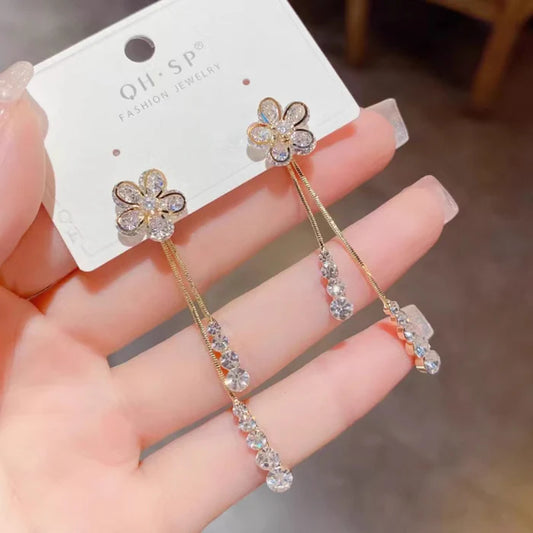 Long Chain Flower Statement Earrings