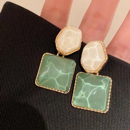 Green Geometric Drop Statement Earrings