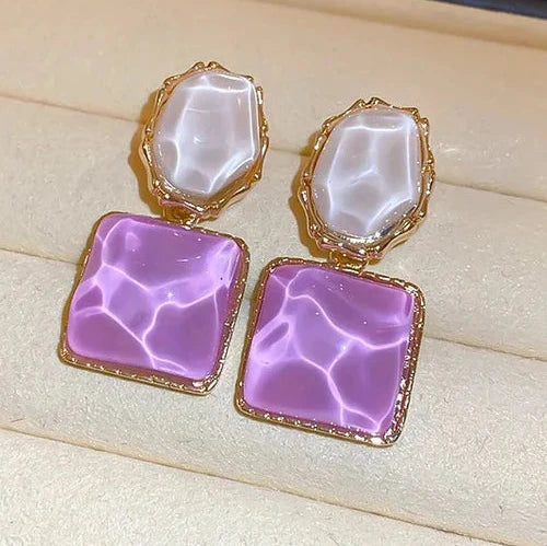 Purple Geometric Drop Earrings