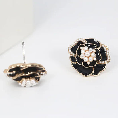 Black Rose Flower Stud Earrings