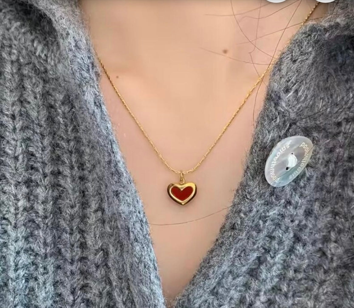 Minimalistic Red Heart Pendant Necklace