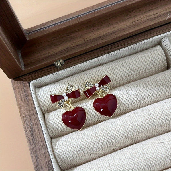 Bowknot Heart Stud Earrings