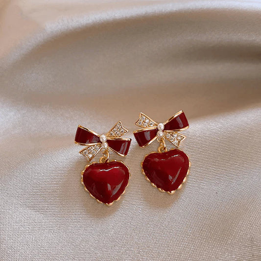 Bowknot Heart Stud Earrings