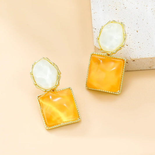 Yellow Geometric Crystal Drop Earrings