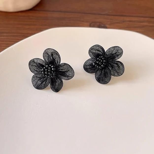 Black Flower Lace Stud Earrings