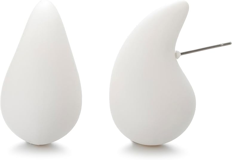 White Tear Drop Stud Earrings