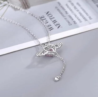 Silver Angel Heart Chain Pendant Necklace