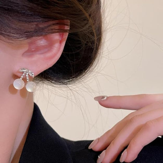 Cherry Moonstone Stud Earrings
