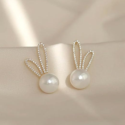 Bunny Ear Pearl Stud Earrings