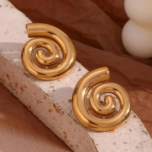 18K Gold Plated Chunky Spiral Stud Earrings