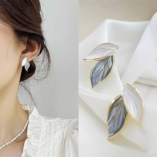 Grey Leaf Stud Earrings