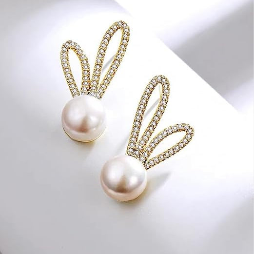 Bunny Ear Pearl Stud Earrings