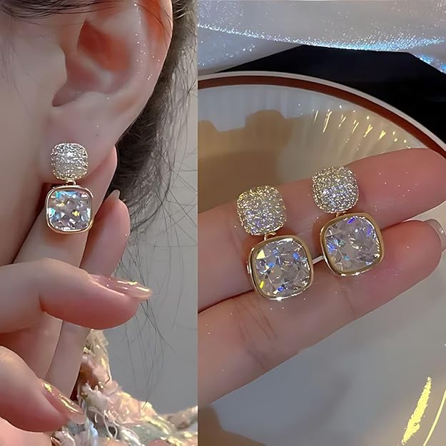 Geometric Shiny Square Drop Earrings