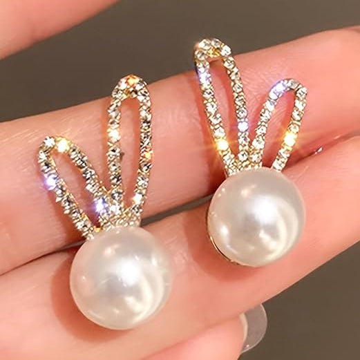 Bunny Ear Pearl Stud Earrings