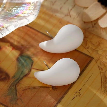 White Tear Drop Stud Earrings