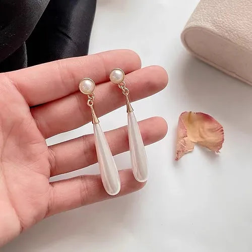 Elegant Long Pearl Drop Earrings