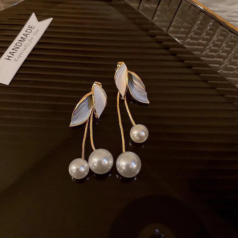 Leaf Pearl Drop Earrings