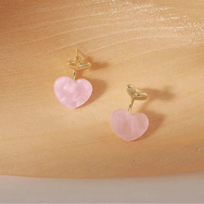 Cute Pink Heart Drop Earrings