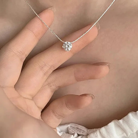 Silver Chain Round Solitaire Necklace