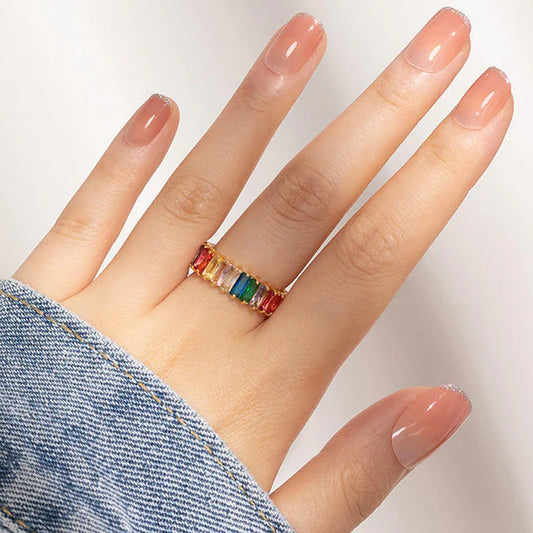 GOLD PLATED ANTI TARNISH MULTI COLOR RING