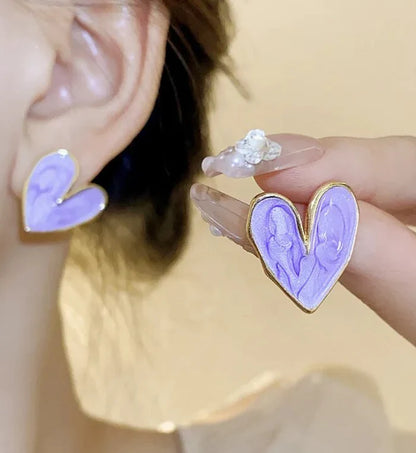 Heart Shape Enamel Stud Earrings
